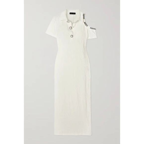 David Koma Crystal Embellished DK Intarsia Terry Logo Midi Dress White Size US 6 - Picture 15 of 16